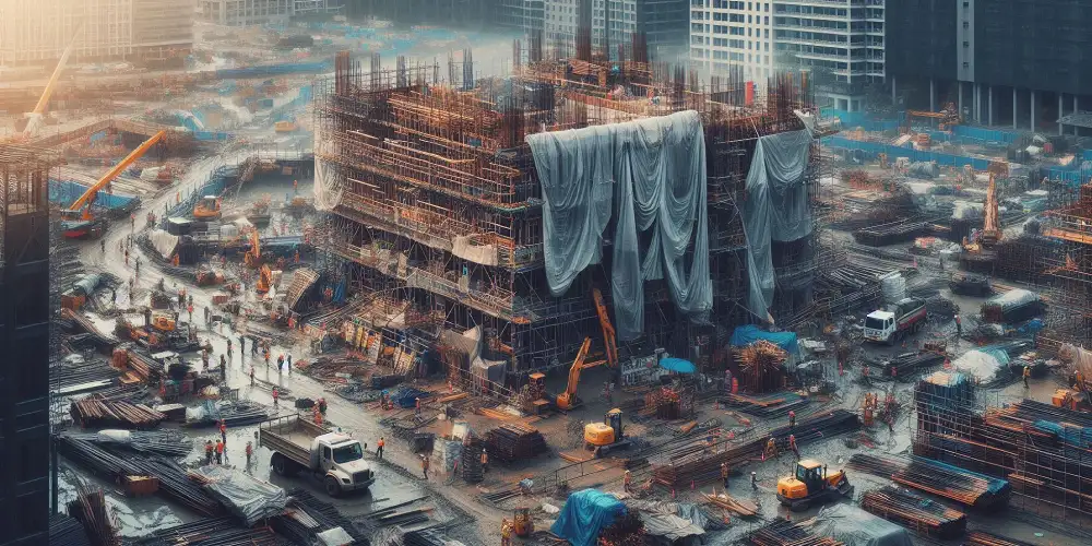 Heavy-Duty Tarpaulins Covering Construction Materials