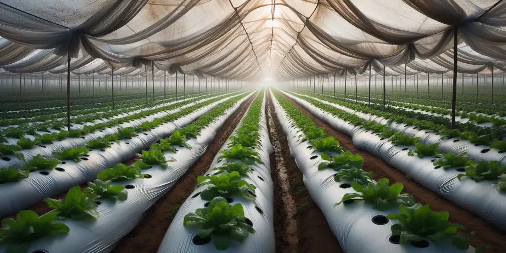 Tarpaulins Protecting Crops in Agricultural Fields