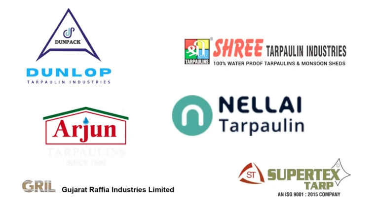 Logos of top tarpaulin manufacturers in India.