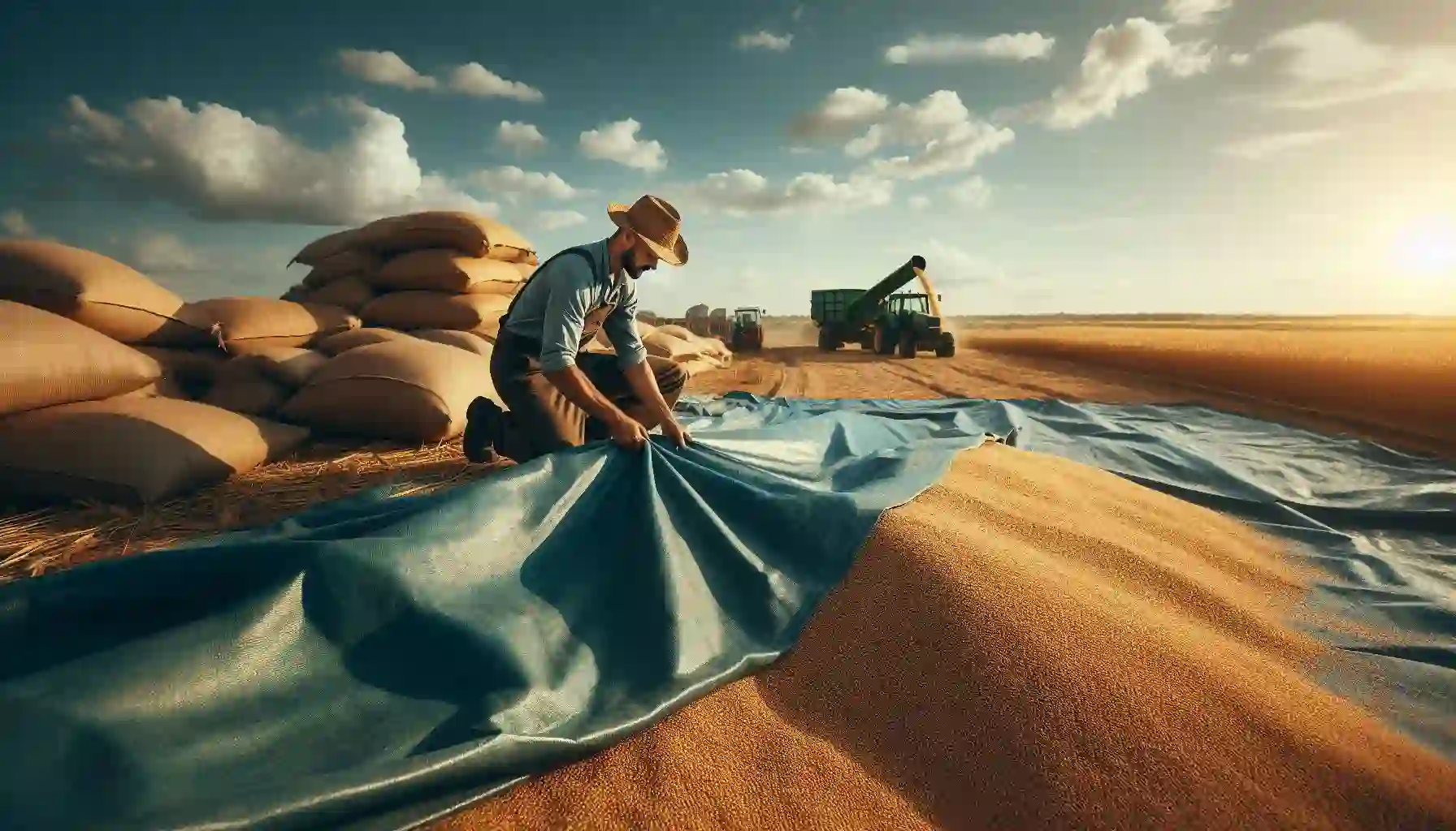 Agricultural tarpaulins for grain protection and pond lining.